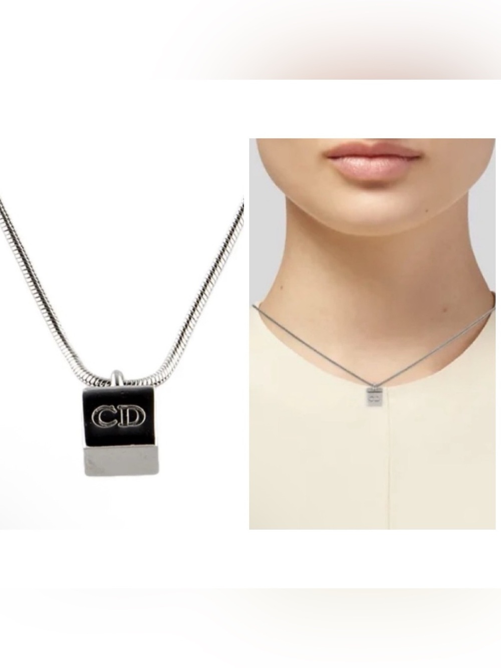 DIOR VTG Y2K Palladium-Plated Cube Logo Necklace Silver-Tone Vintage 2000s EUC - Picture 11 of 11